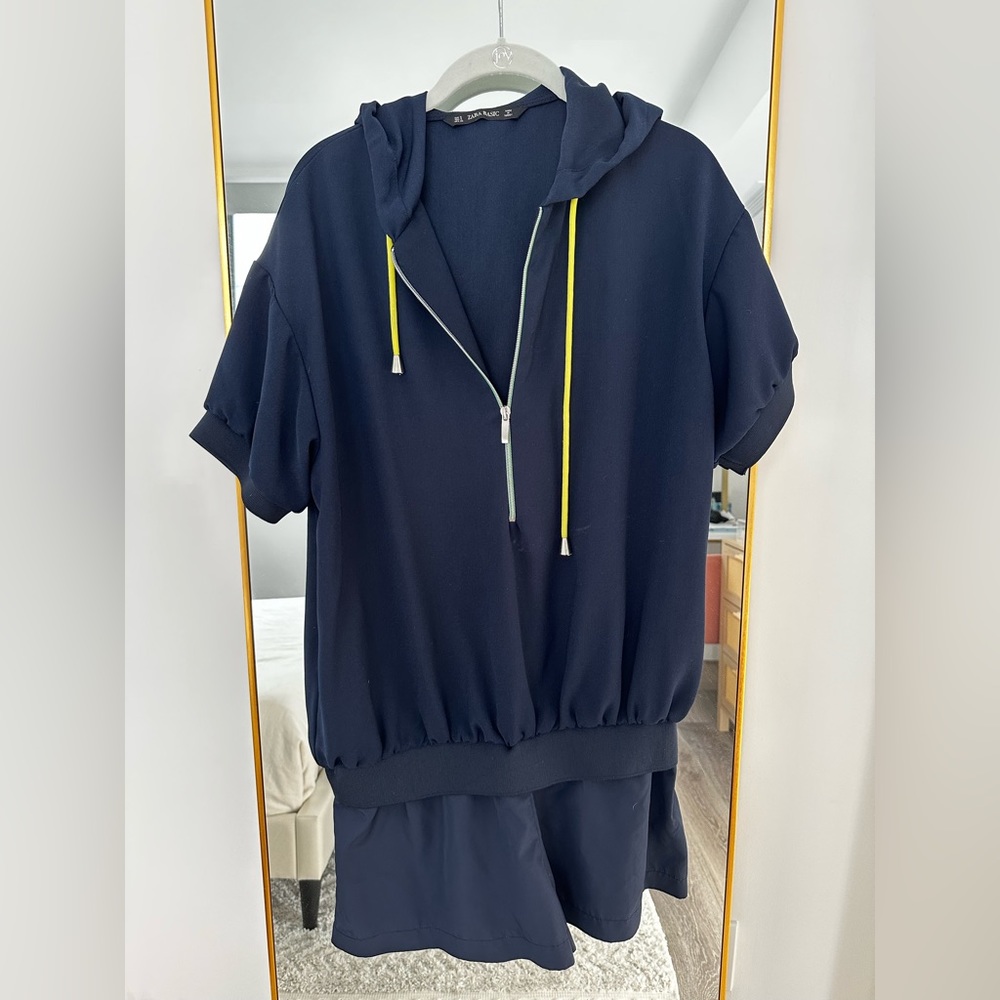 Zara Navy Blue Hoodie Romper with Zipper